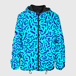 Куртка с капюшоном мужская Неоновые синие узоры, цвет: 3D-черный