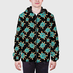 Куртка с капюшоном мужская Бирюзовые черепашки брошка, цвет: 3D-черный — фото 2