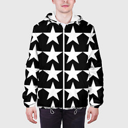 Куртка с капюшоном мужская Белые звёзды на чёрном фоне, цвет: 3D-белый — фото 2