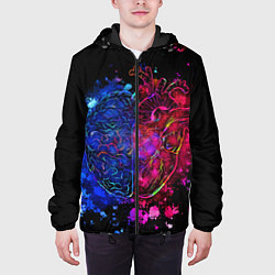 Куртка с капюшоном мужская Сердце и мозг в неоне, цвет: 3D-черный — фото 2