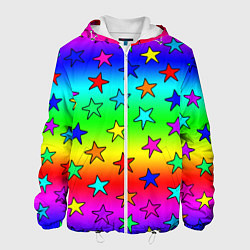 Куртка с капюшоном мужская Радужные звезды, цвет: 3D-белый