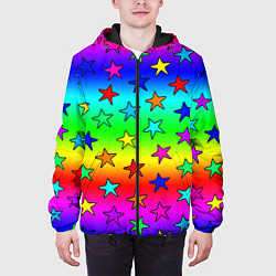 Куртка с капюшоном мужская Радужные звезды, цвет: 3D-черный — фото 2