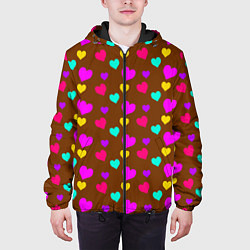 Куртка с капюшоном мужская Сердечки разноцветные, цвет: 3D-черный — фото 2