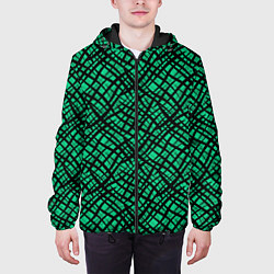 Куртка с капюшоном мужская Абстрактный зелено-черный узор, цвет: 3D-черный — фото 2