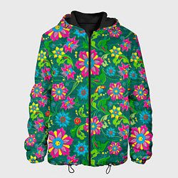 Куртка с капюшоном мужская Поле разноцветных цветков, цвет: 3D-черный