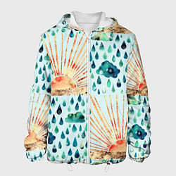 Куртка с капюшоном мужская Осенний паттерн: Дождь и солнце, цвет: 3D-белый