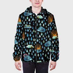 Куртка с капюшоном мужская Дождливая осень Солнце, облака, цвет: 3D-черный — фото 2