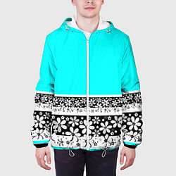 Куртка с капюшоном мужская Цветочный бирюзовый узор, цвет: 3D-белый — фото 2