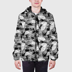 Куртка с капюшоном мужская Черно-белый узор шишки, цвет: 3D-черный — фото 2
