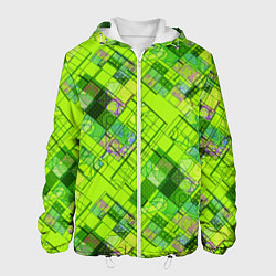 Куртка с капюшоном мужская Ярко-зеленый абстрактный узор, цвет: 3D-белый
