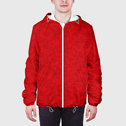 Куртка с капюшоном мужская Ярко-красный мраморный узор, цвет: 3D-белый — фото 2