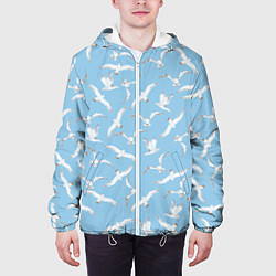 Куртка с капюшоном мужская Чайки в небе паттерн, цвет: 3D-белый — фото 2