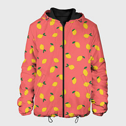 Куртка с капюшоном мужская Лимоны на кораловом, цвет: 3D-черный