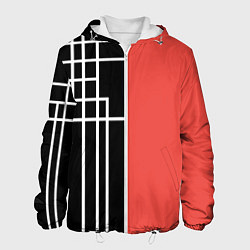 Куртка с капюшоном мужская Черный и коралловый арт деко, цвет: 3D-белый