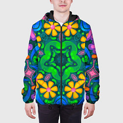 Куртка с капюшоном мужская Цветы и узоры - Калейдоскоп, цвет: 3D-черный — фото 2