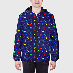 Куртка с капюшоном мужская Разноцветные Лампочки, цвет: 3D-черный — фото 2