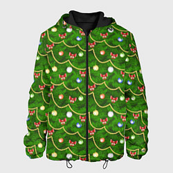 Куртка с капюшоном мужская Новогодняя Ёлка с Игрушками, цвет: 3D-черный