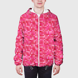 Куртка с капюшоном мужская Цикламеновая пиксельная абстракция, цвет: 3D-белый — фото 2