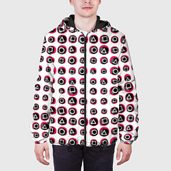 Куртка с капюшоном мужская Игра в кальмара: Паттерн масок, цвет: 3D-черный — фото 2