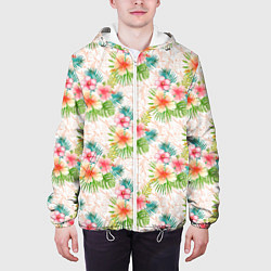 Куртка с капюшоном мужская Гавайские цветы, цвет: 3D-белый — фото 2