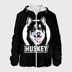 Куртка с капюшоном мужская Собака Хаски Husky, цвет: 3D-белый