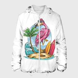 Куртка с капюшоном мужская Фламинго На Острове, цвет: 3D-белый