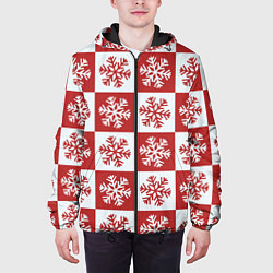Куртка с капюшоном мужская Шахматные Снежинки, цвет: 3D-черный — фото 2