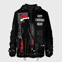 Куртка с капюшоном мужская Happy Christmas Night!, цвет: 3D-черный