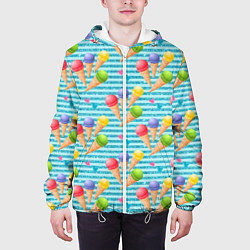 Куртка с капюшоном мужская Разноцветное мороженое паттерн, цвет: 3D-белый — фото 2