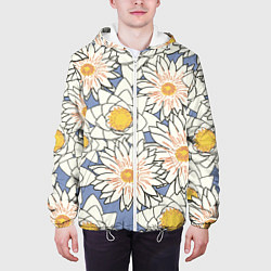 Куртка с капюшоном мужская Растение Ромашки, цвет: 3D-белый — фото 2