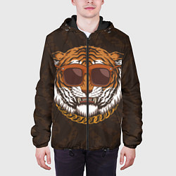 Куртка с капюшоном мужская Крутой тигр в очках с цепью, цвет: 3D-черный — фото 2