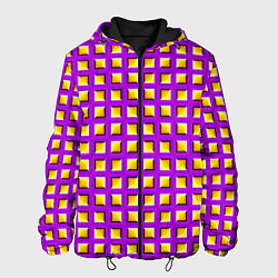 Куртка с капюшоном мужская Фиолетовый Фон с Желтыми Квадратами Иллюзия Движен, цвет: 3D-черный