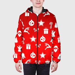 Куртка с капюшоном мужская Новогодний узор красный градиент, цвет: 3D-черный — фото 2