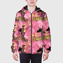 Куртка с капюшоном мужская Девушка с тиграми паттерн, цвет: 3D-черный — фото 2