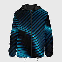 Куртка с капюшоном мужская Волны голубого металла, цвет: 3D-черный