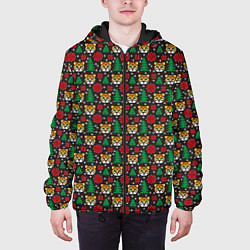 Куртка с капюшоном мужская Новогодний паттерн 2022 Тигры и елочки, цвет: 3D-черный — фото 2