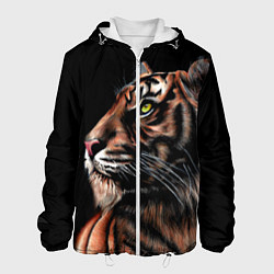 Куртка с капюшоном мужская Тигр в Темноте Взгляд Вверх, цвет: 3D-белый