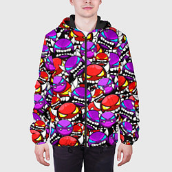 Куртка с капюшоном мужская Geometry Dash паттерн смайлов, цвет: 3D-черный — фото 2