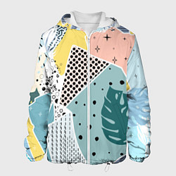 Куртка с капюшоном мужская Абстрактный узор с пальмовыми листами и геометрией, цвет: 3D-белый