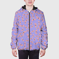 Куртка с капюшоном мужская Бабочки паттерн лиловый, цвет: 3D-черный — фото 2