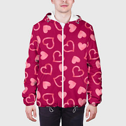 Куртка с капюшоном мужская Паттерн сердечки, цвет: 3D-белый — фото 2