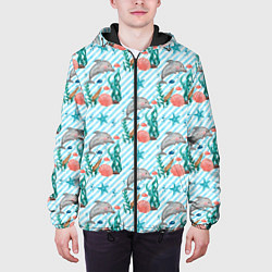 Куртка с капюшоном мужская Дельфины Море, цвет: 3D-черный — фото 2