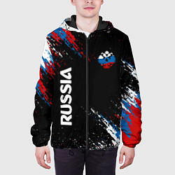 Куртка с капюшоном мужская Russia Штрихи в цвет Флага, цвет: 3D-черный — фото 2