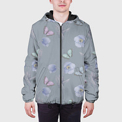 Куртка с капюшоном мужская Бабочки и цветы голубого мака, цвет: 3D-черный — фото 2