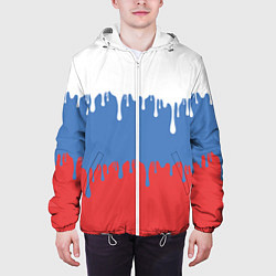 Куртка с капюшоном мужская Флаг России потёки, цвет: 3D-белый — фото 2