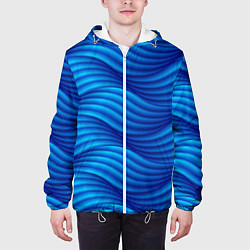 Куртка с капюшоном мужская Синие абстрактные волны, цвет: 3D-белый — фото 2