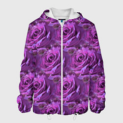 Куртка с капюшоном мужская Фиолетовые цветы паттерн, цвет: 3D-белый