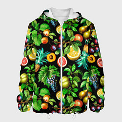 Куртка с капюшоном мужская Сочные фрукты - персик, груша, слива, ананас, цвет: 3D-белый