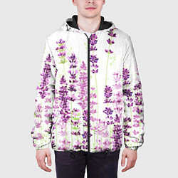 Куртка с капюшоном мужская Цветы Лаванды акварелью, цвет: 3D-черный — фото 2