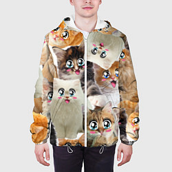 Куртка с капюшоном мужская Много кошек с большими анимэ глазами, цвет: 3D-белый — фото 2